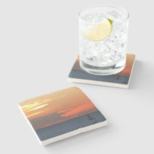 Sunset Clouds and Sailboat Seascape Stone Coaster