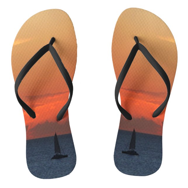 Sunset Clouds and Sailboat Seascape Thongs (Footbed)