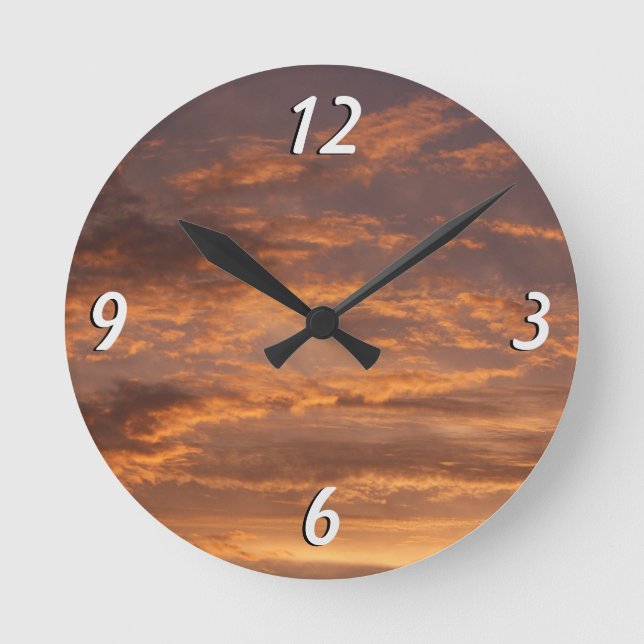 Sunset Clouds I Colourful Sky Photography Round Clock (Front)