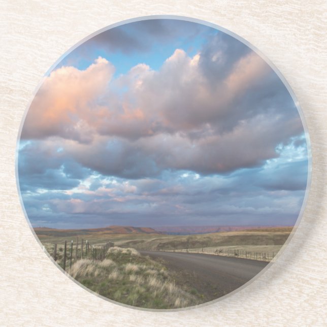 Sunset Clouds Over Gravel Zumwalt Prairie Road Coaster (Front)