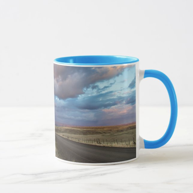 Sunset Clouds Over Gravel Zumwalt Prairie Road Mug (Right)