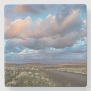 Sunset Clouds Over Gravel Zumwalt Prairie Road Stone Coaster
