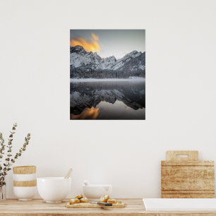Sunset clouds over mountains at Lake Fusine, Italy Poster