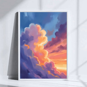 Sunset Clouds   Watercolor Sky Painting Colourful Poster