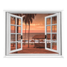 Sunset Coast Beach Ocean Fake Window View