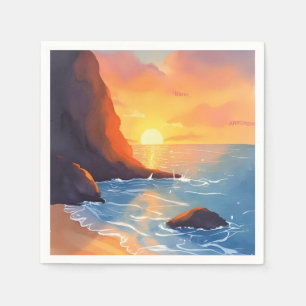 Sunset Coast Beach Ocean Waves Napkin
