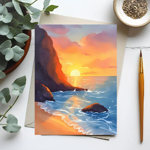 Sunset Coast Beach Ocean Waves Postcard
