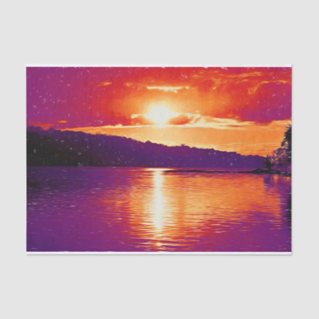 Sunset Coastal Beach Orange Purple Art Decoupage Tissue Paper (Front)
