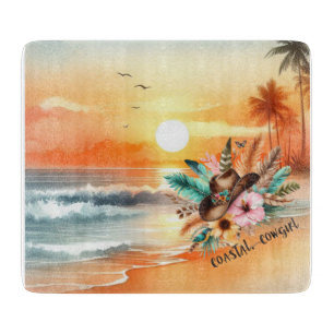 Sunset Coastal Cowgirl Glass Cutting Board