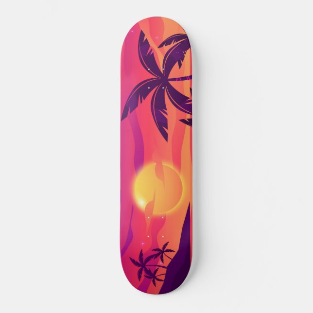 Sunset Coastal Palm Trees Skateboard (Front)