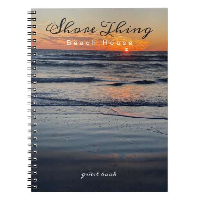 Sunset Coastal Photo Beach Rental Guest Sign In Notebook (Front)