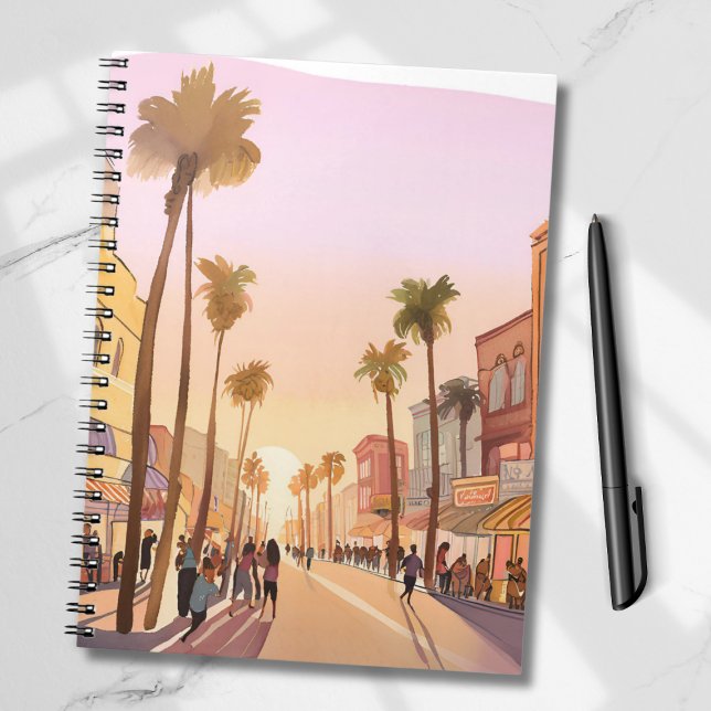 Sunset Coastal Town | Palm Tree Coastal Watercolor Notebook (Creator Uploaded)