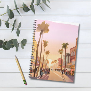 Sunset Coastal Town   Palm Tree Coastal Watercolor Notebook