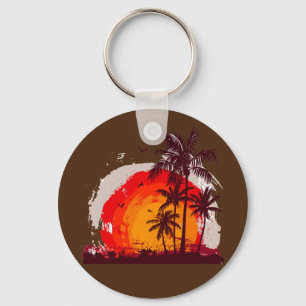 sunset coco palm tree key ring