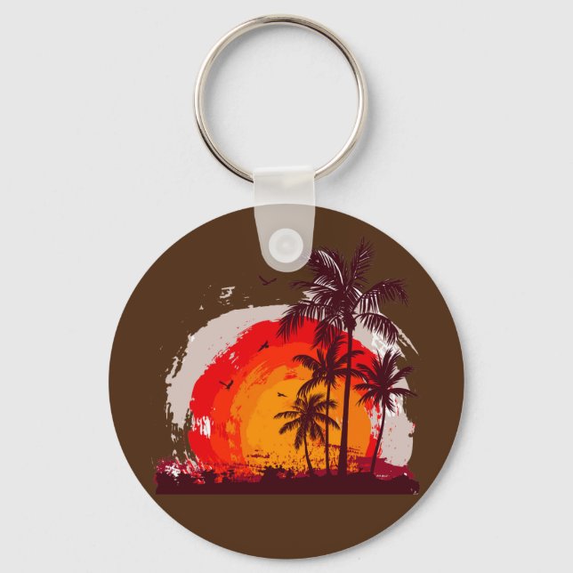 sunset coco palm tree key ring (Front)