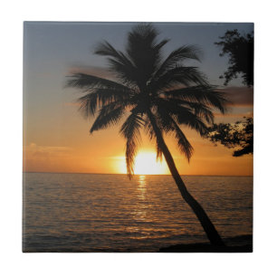Sunset coconut palm tree Fiji peace and joy Ceramic Tile