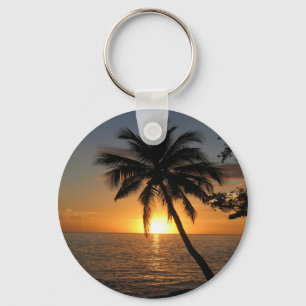 Sunset coconut palm tree Fiji peace and joy Key Ring