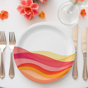Sunset Color Waves Modern Wedding Paper Plate