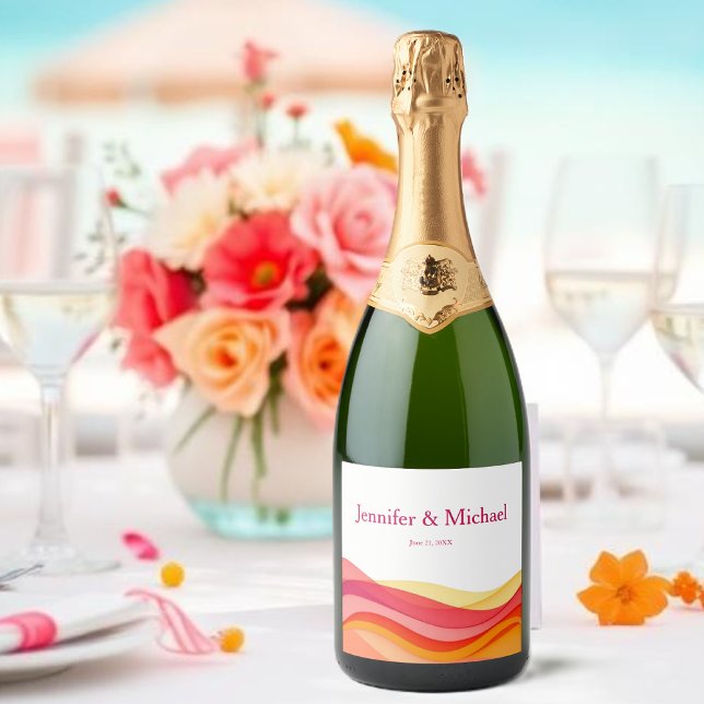 Sunset Color Waves Modern Wedding Sparkling Wine Label (Sunset Color Waves Modern Wedding Sparkling Wine Label )