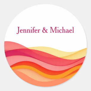 Sunset Color Waves Personalized Wedding Classic Round Sticker