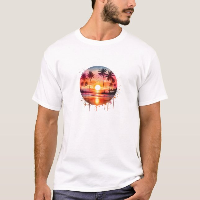 Sunset Colorful Crewneck Short Sleeve T-Shirt (Front)
