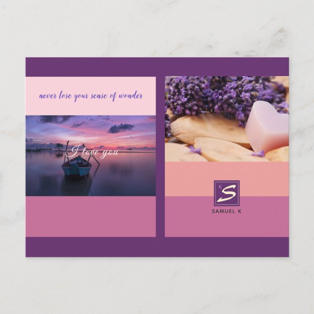 Sunset Colour Palette Stripe Photo Monogram Postcard (Front)