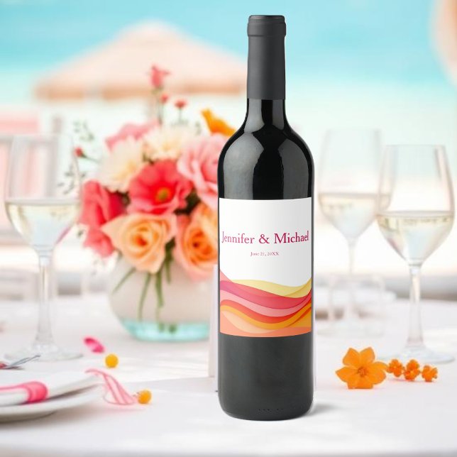 Sunset Colour Waves Modern Wedding Wine Label (Sunset Color Waves Modern Wedding Wine Label)