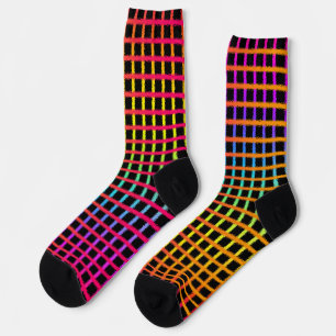 Sunset Colours Grid Lines on Crazy Socks
