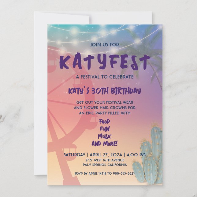Sunset Colours Music Festival Party Invitation (Front)