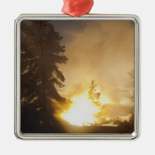 Sunset colours the steam above Leather Pool in Metal Ornament