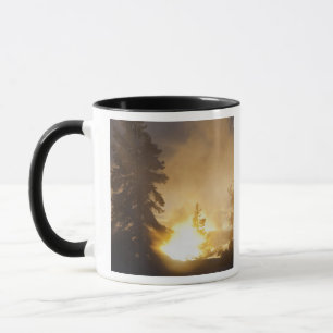 Sunset colours the steam above Leather Pool in Mug