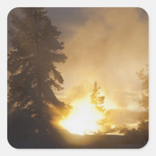 Sunset colours the steam above Leather Pool in Square Sticker