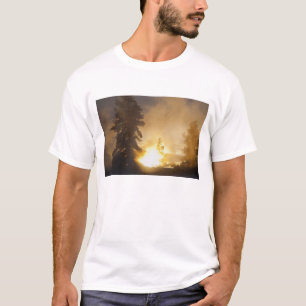 Sunset colours the steam above Leather Pool in T-Shirt
