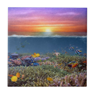 Sunset Coral Reef Ceramic Tile