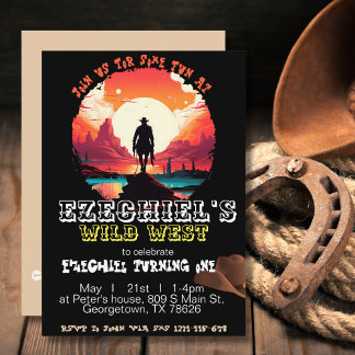 sunset Cowboy Birthday Invitation, Editable 1st Invitation