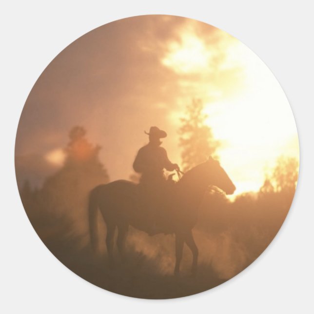 Sunset Cowboy Classic Round Sticker (Front)