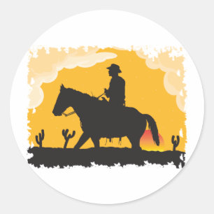 Sunset Cowboy Classic Round Sticker
