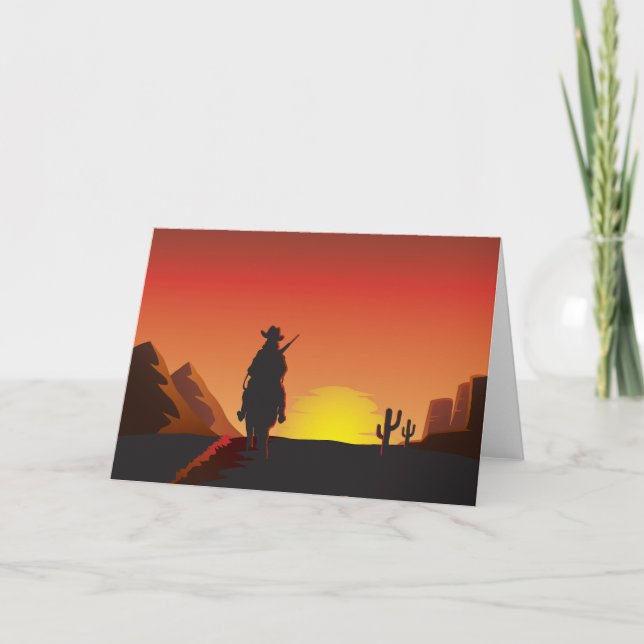 Sunset Cowboy Greeting Cards (Front)