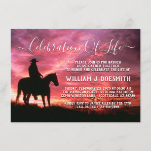 Sunset Cowboy Horse Memorial Funeral Service Invitation