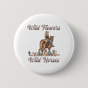 Sunset Cowgirl Riding Horse Wild Flowers - Wild Ho 6 Cm Round Badge