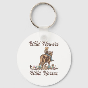 Sunset Cowgirl Riding Horse Wild Flowers - Wild Ho Key Ring