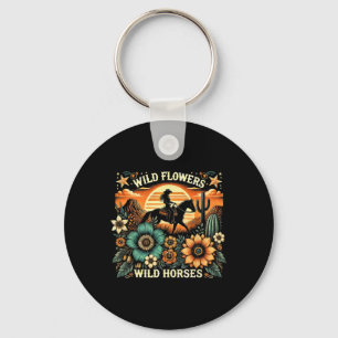 Sunset Cowgirl Riding Horse Wild Flowers - Wild Ho Key Ring