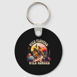 Sunset Cowgirl Riding Horse Wild Flowers - Wild Ho Key Ring