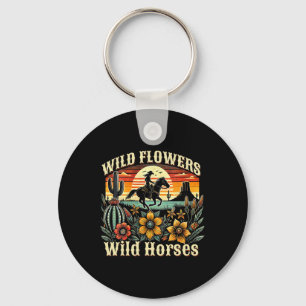 Sunset Cowgirl Riding Horse Wild Flowers - Wild Ho Key Ring