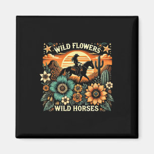 Sunset Cowgirl Riding Horse Wild Flowers - Wild Ho Magnet