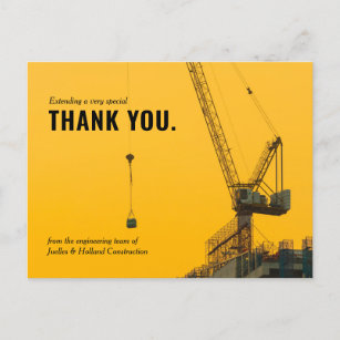 Sunset Crane Construction   Minimal Thank You Postcard