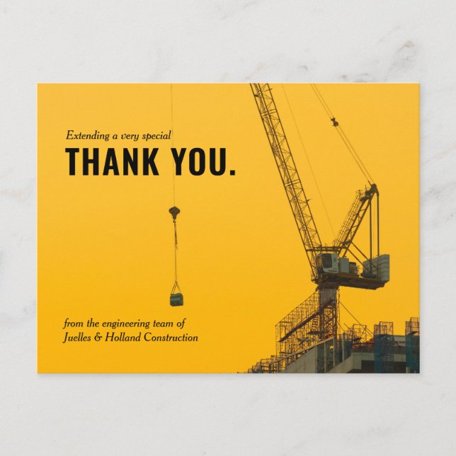 Sunset Crane Construction | Minimal Thank You Postcard (Front)
