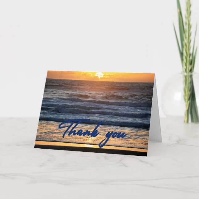 Sunset Crashing Waves Photo Thank You Card (Front)