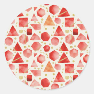 Sunset Crimson & Rust Watercolor Geometric Pattern Classic Round Sticker