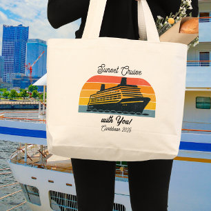 Sunset Cruise With You Orange/Blue Personalise Large Tote Bag